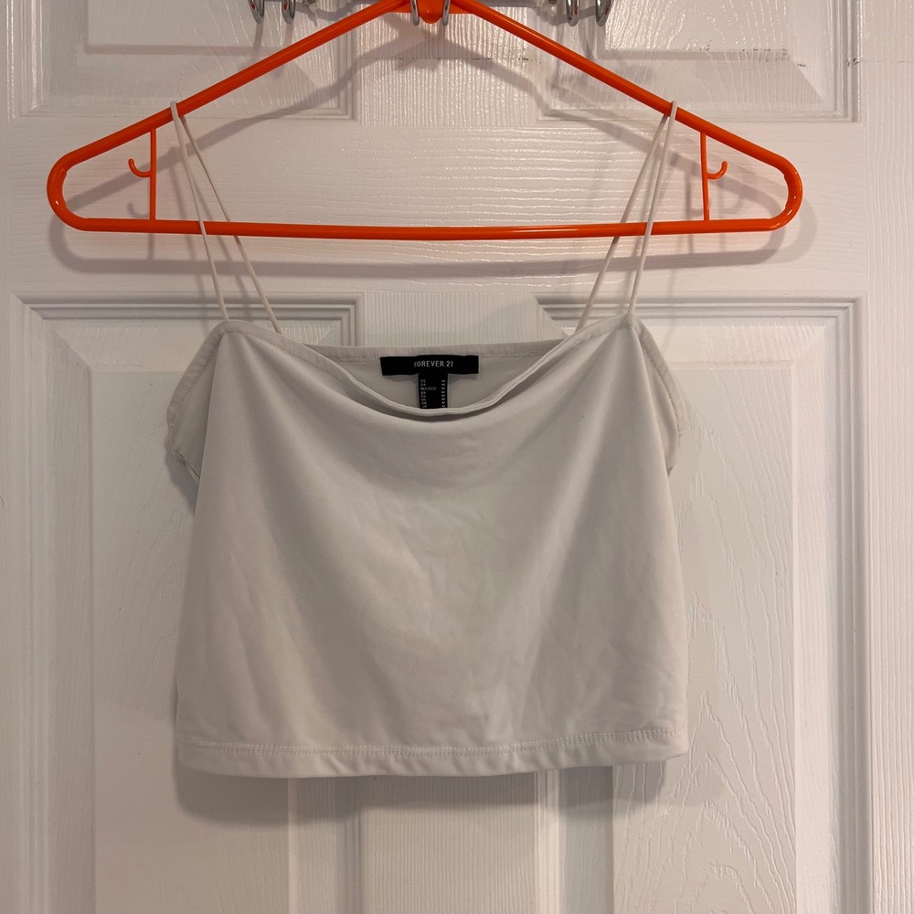 Forever 21 Womens Medium Off White Cropped Spaghetti Strap Camisole Top